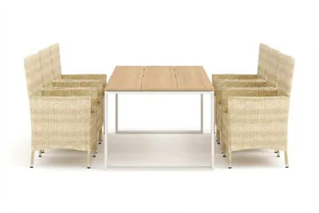 Devon utomhus matgrupp 210x100 cm med 6 Thor fåtöljer - Beige/Teak - Utemöbler - Utegrupp - Matgrupper utomhus
