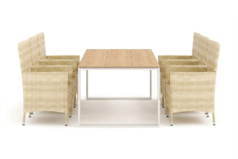 Devon utomhus matgrupp 210x100 cm med 6 Thor fåtöljer - Beige/Teak - Utemöbler - Utegrupp - Matgrupper utomhus