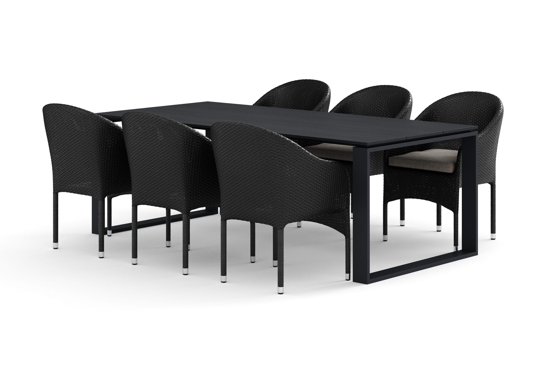 Devon utomhus matgrupp 210x100 cm med 6 Thor f&aring;t&ouml;ljer - Svart