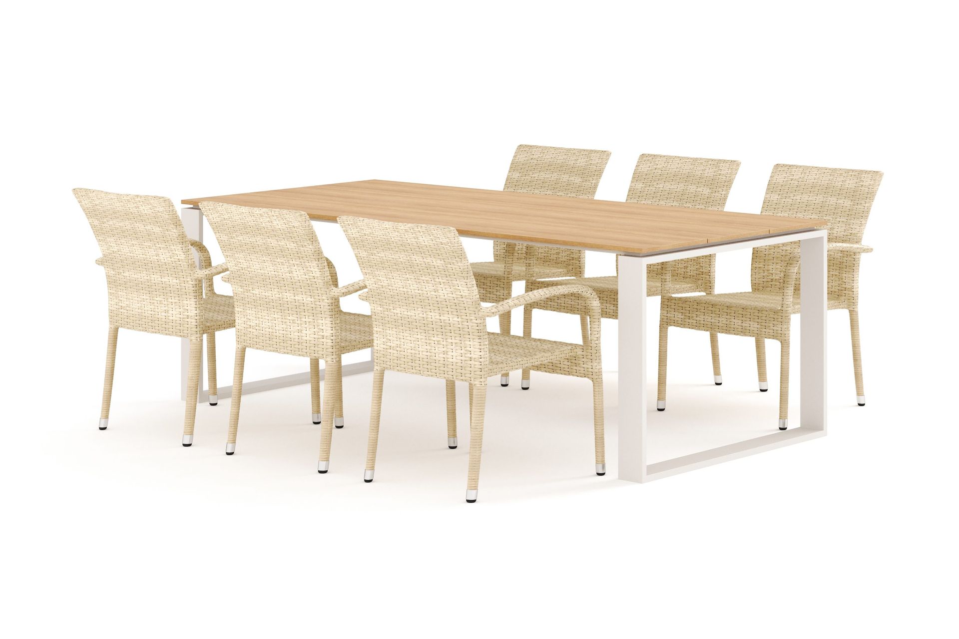 Devon utomhus matgrupp 210x100 cm med 6 Thor Light utef&aring;t&ouml;ljer - Beige/Teak