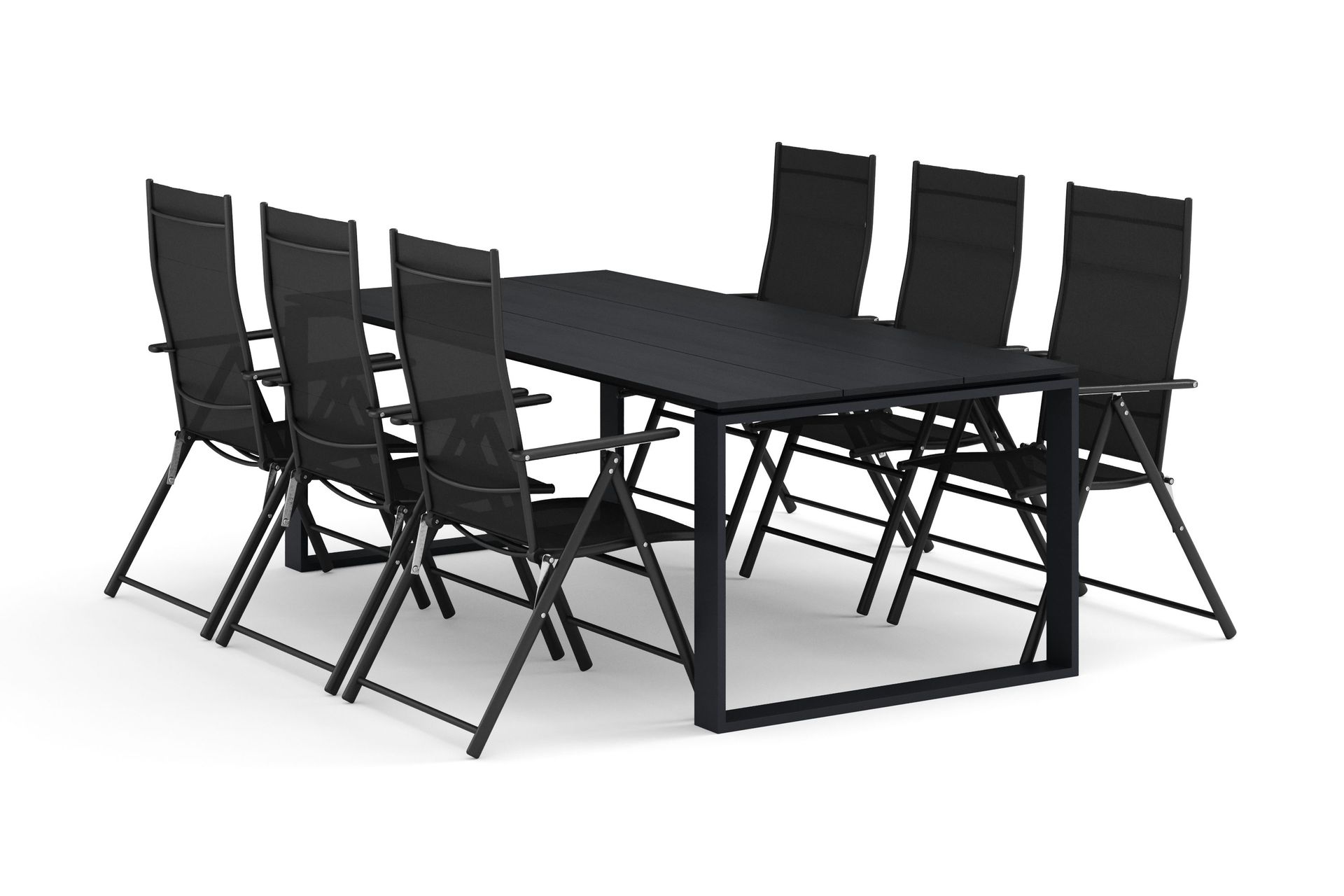 devon utomhus matgrupp 210x100 cm med 6 positionsstolar - svart