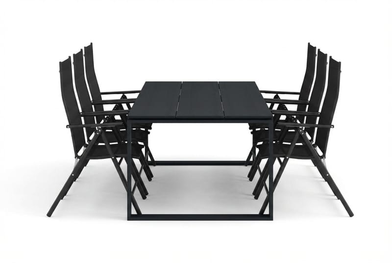 Devon utomhus matgrupp 210x100 cm med 6 positionsstolar - Svart - Utemöbler - Utegrupp - Matgrupper utomhus