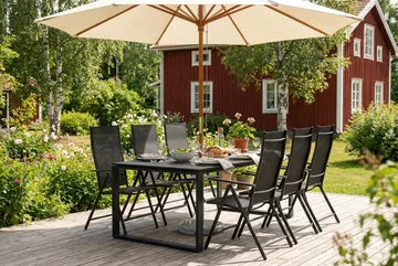 Devon utomhus matgrupp 210x100 cm med 6 positionsstolar - Svart - Utemöbler - Utegrupp - Matgrupper utomhus