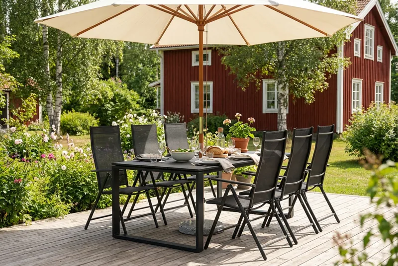 Devon utomhus matgrupp 210x100 cm med 6 positionsstolar - Svart - Utemöbler - Utegrupp - Matgrupper utomhus