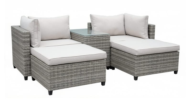 Dramilo Loungegrupp i konstrotting med bord och dynor - Beige - Utemöbler - Utegrupp - Loungegrupp