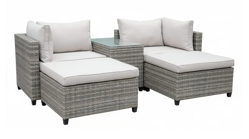 Dramilo Loungegrupp i konstrotting med bord och dynor - Beige - Utemöbler - Utegrupp - Loungegrupp