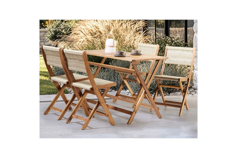Fällbara utemöbler Prossedi - Beige, ljust trä - Utemöbler - Utegrupp - Matgrupper utomhus