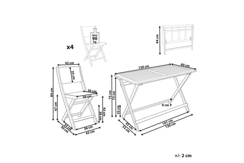 Fällbara utemöbler Prossedi - Grönt, ljust trä - Utemöbler - Utegrupp - Matgrupper utomhus