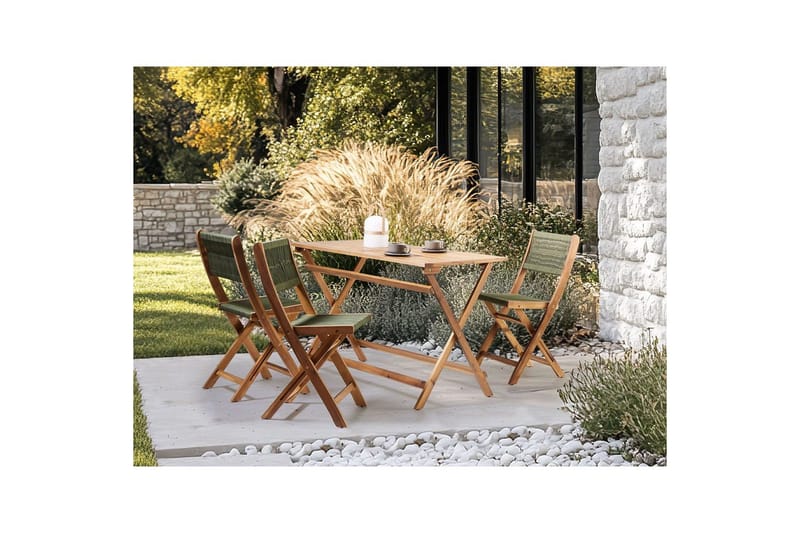 Fällbara utemöbler Prossedi - Grönt, ljust trä - Utemöbler - Utegrupp - Matgrupper utomhus
