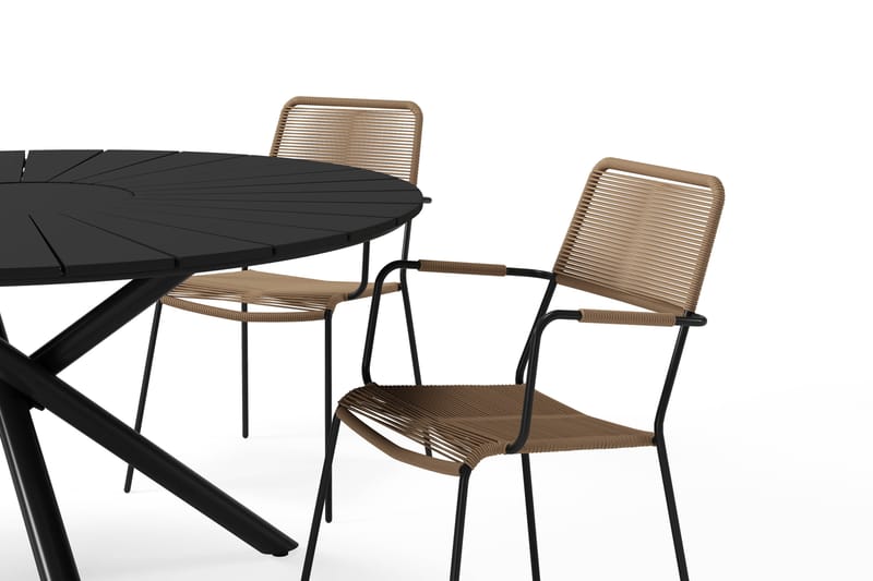 Finnhamn Matbord 140 cm Runt med 4 Lindos Matstolar - Svart - Utemöbler - Utegrupp - Matgrupper utomhus