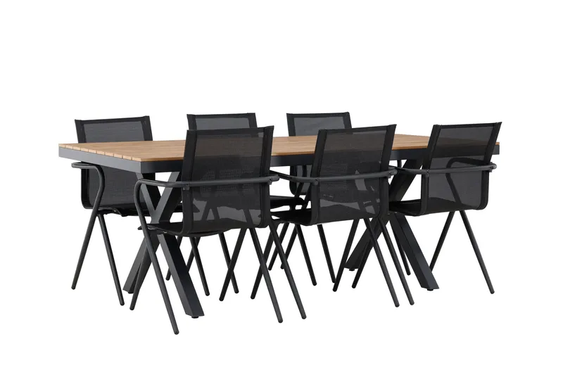 Garcia Matgrupp Utomhus 200 cm + 6 st Alling Matstolar Svart - Utemöbler - Utegrupp - Matgrupper utomhus