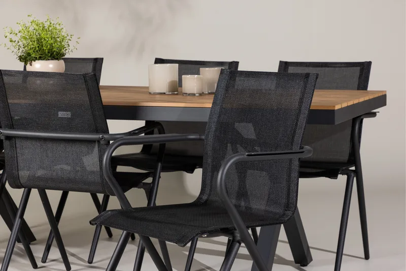 Garcia Matgrupp Utomhus 200 cm + 6 st Alling Matstolar Svart - Utemöbler - Utegrupp - Matgrupper utomhus