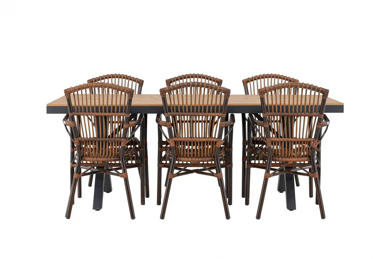 Garcia Matgrupp 200 cm + 6 st Galera Matstolar Brun/Svart - Utemöbler - Utegrupp - Matgrupper utomhus