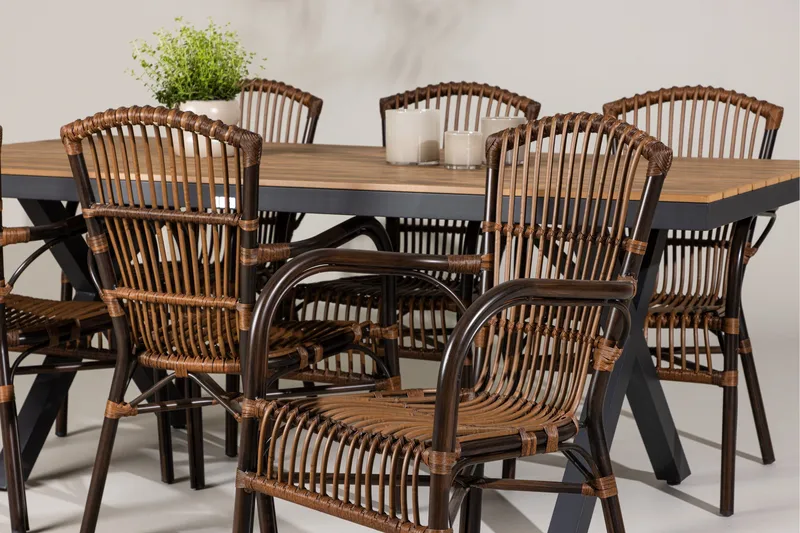 Garcia Matgrupp 200 cm + 6 st Galera Matstolar Brun/Svart - Utemöbler - Utegrupp - Matgrupper utomhus