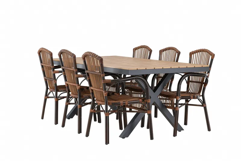 Garcia Matgrupp 200 cm + 6 st Galera Matstolar Brun/Svart - Utemöbler - Utegrupp - Matgrupper utomhus