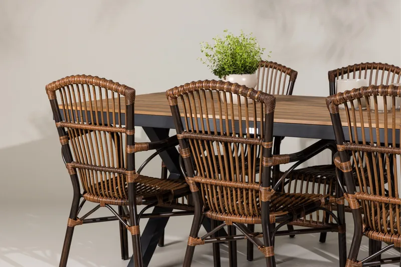 Garcia Matgrupp 200 cm + 6 st Galera Matstolar Brun/Svart - Utemöbler - Utegrupp - Matgrupper utomhus