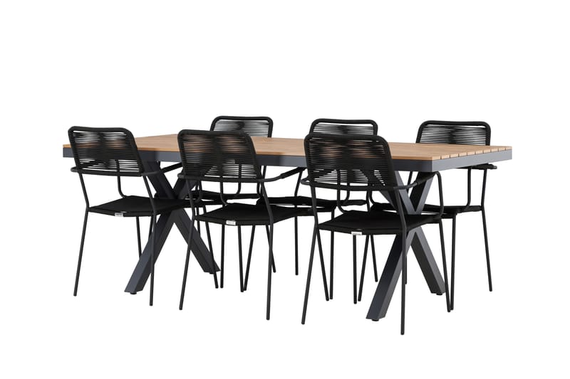 GARCIA Matgrupp Utomhus 200 cm + 6 st Hochanas Matstolar Svart/Brun