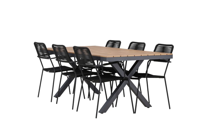 GARCIA Matgrupp Utomhus 200 cm + 6 st Hochanas Matstolar Svart/Brun - Utemöbler - Utegrupp - Matgrupper utomhus