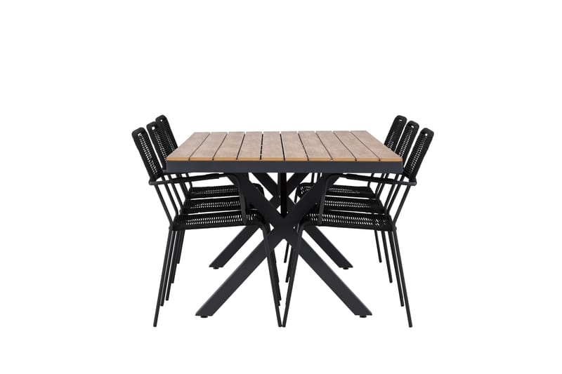 GARCIA Matgrupp Utomhus 200 cm + 6 st Hochanas Matstolar Svart/Brun - Utemöbler - Utegrupp - Matgrupper utomhus