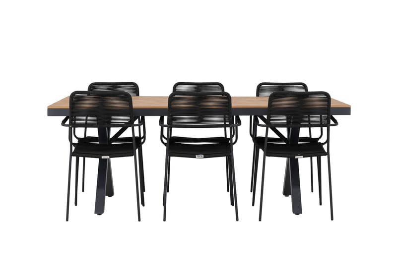 GARCIA Matgrupp Utomhus 200 cm + 6 st Hochanas Matstolar Svart/Brun - Utemöbler - Utegrupp - Matgrupper utomhus