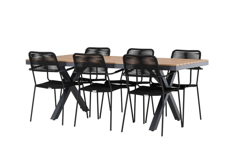 GARCIA Matgrupp Utomhus 200 cm + 6 st Hochanas Matstolar Svart/Brun - Utemöbler - Utegrupp - Matgrupper utomhus