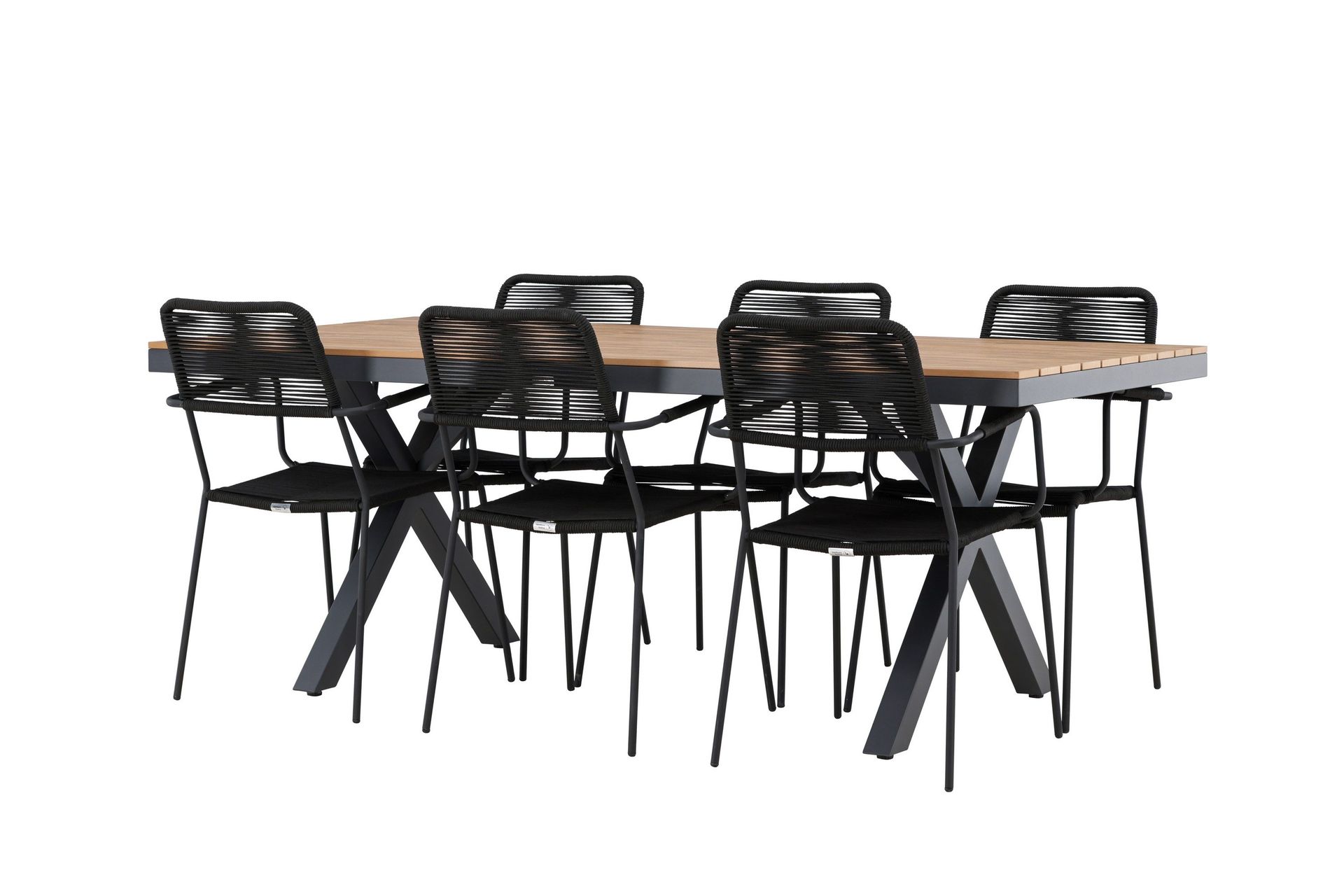 garcia matgrupp utomhus 200 cm + 6 st hochanas matstolar svart/brun -