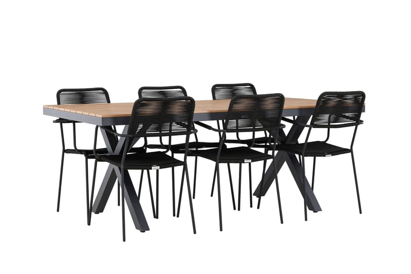 Garcia Matgrupp Utomhus 200 cm + 6 st Hochanas Matstolar Svart/Brun - Utemöbler - Utegrupp - Matgrupper utomhus