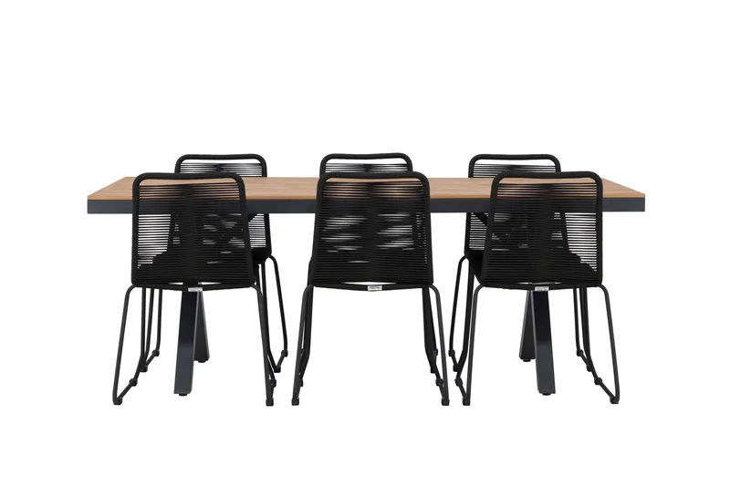 Garcia Matgrupp Utomhus 200 cm + 6 st Linero Matstolar Svart - Utemöbler - Utegrupp - Matgrupper utomhus