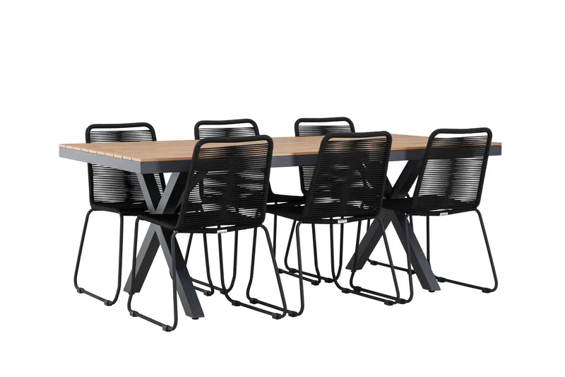 Garcia Matgrupp Utomhus 200 cm + 6 st Linero Matstolar Svart - Utemöbler - Utegrupp - Matgrupper utomhus