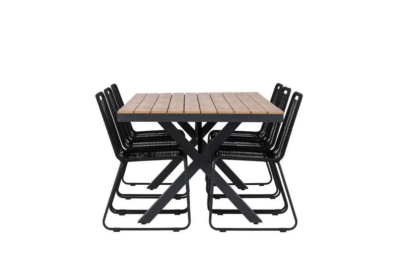 Garcia Matgrupp Utomhus 200 cm + 6 st Linero Matstolar Svart - Utemöbler - Utegrupp - Matgrupper utomhus