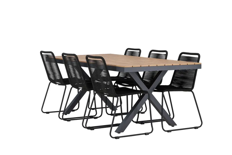 Garcia Matgrupp Utomhus 200 cm + 6 st Linero Matstolar Svart - Utemöbler - Utegrupp - Matgrupper utomhus