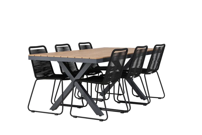 Garcia Matgrupp Utomhus 200 cm + 6 st Linero Matstolar Svart - Utemöbler - Utegrupp - Matgrupper utomhus