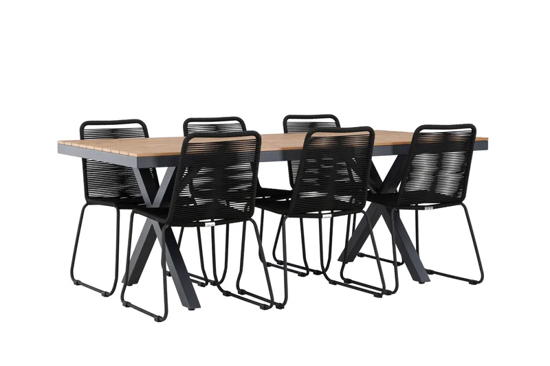 Garcia Matgrupp Utomhus 200 cm + 6 st Linero Matstolar Svart - Utemöbler - Utegrupp - Matgrupper utomhus