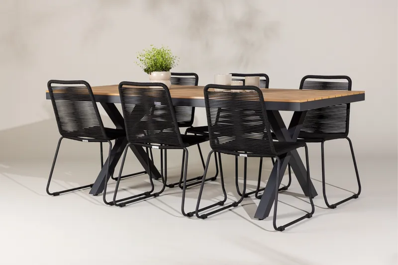 Garcia Matgrupp Utomhus 200 cm + 6 st Linero Matstolar Svart - Utemöbler - Utegrupp - Matgrupper utomhus