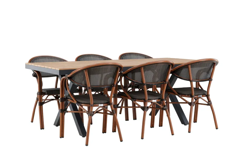 Garcia Matgrupp 200 cm + 6 st Vila Matstolar Svart - Utemöbler - Utegrupp - Matgrupper utomhus