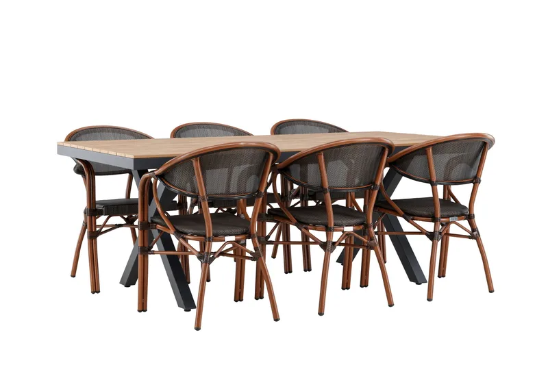 Garcia Matgrupp 200 cm + 6 st Vila Matstolar Svart - Utemöbler - Utegrupp - Matgrupper utomhus