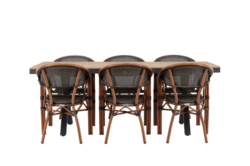 Garcia Matgrupp 200 cm + 6 st Vila Matstolar Svart - Utemöbler - Utegrupp - Matgrupper utomhus