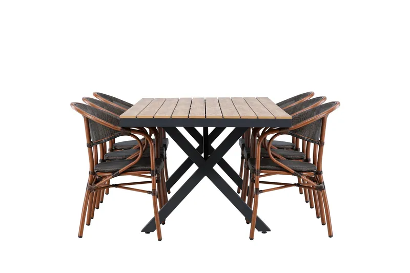 Garcia Matgrupp 200 cm + 6 st Vila Matstolar Svart - Utemöbler - Utegrupp - Matgrupper utomhus