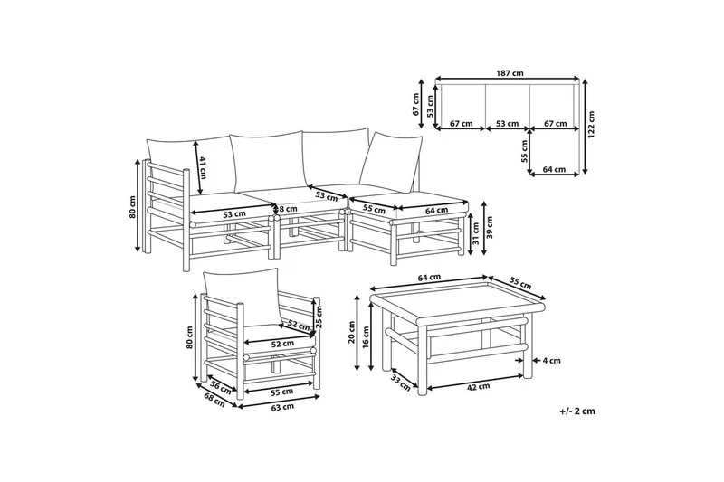 Hörnsoffa Cerreto med fåtölj Beige/ljust trä - Beige/ljust trä - Utemöbler - Utegrupp - Loungegrupp