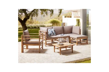 Hörnsoffa Cerreto med fåtölj Beige/ljust trä - Beige/ljust trä - Utemöbler - Utegrupp - Loungegrupp