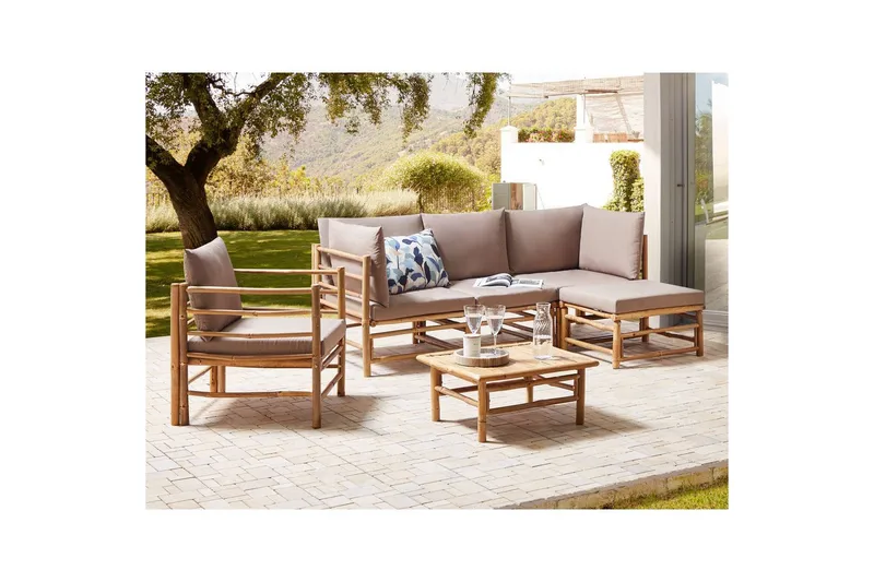 Hörnsoffa Cerreto med fåtölj Beige/ljust trä - Beige/ljust trä - Utemöbler - Utegrupp - Loungegrupp