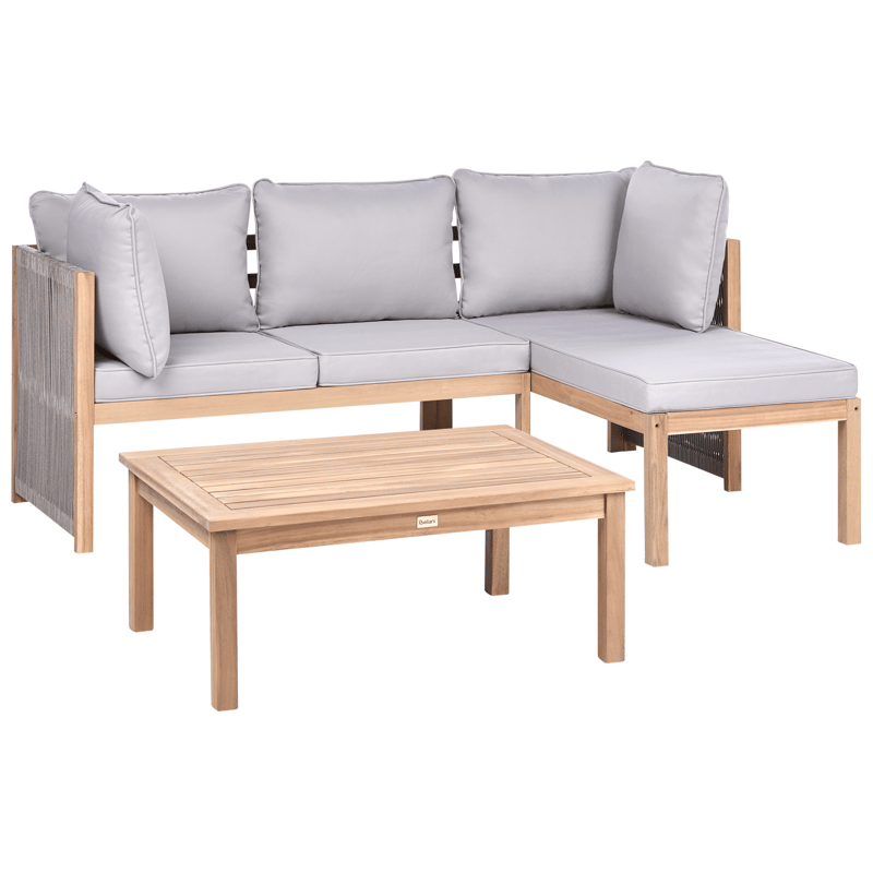 Hörnsoffa utomhus med Bord 3-Sits Arabba Vänstervänd Akaciaträ - Brun/Grå - Utemöbler - Utegrupp - Loungegrupp