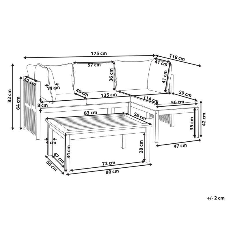 Hörnsoffa utomhus med Bord 3-Sits Arabba Vänstervänd Akaciaträ - Brun/Grå - Utemöbler - Utegrupp - Loungegrupp