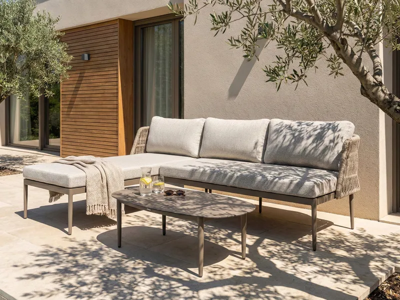 Hörnsoffa utomhus med Bord 3-Sits Leffe Högervänd - Beige - Utemöbler - Utegrupp - Loungegrupp