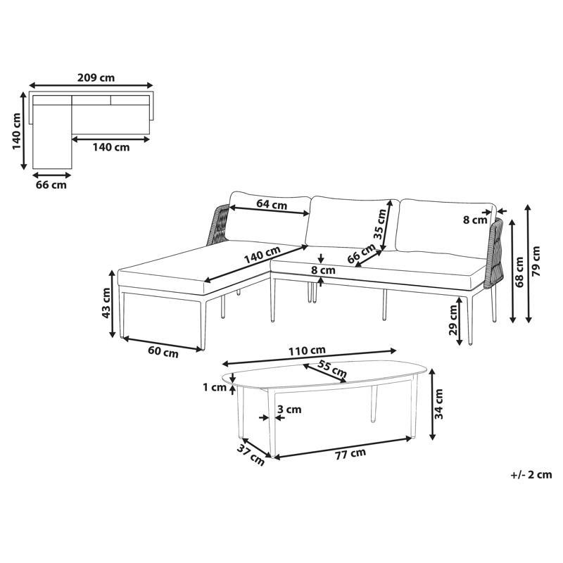 Hörnsoffa utomhus med Bord 3-Sits Leffe Högervänd - Beige - Utemöbler - Utegrupp - Loungegrupp