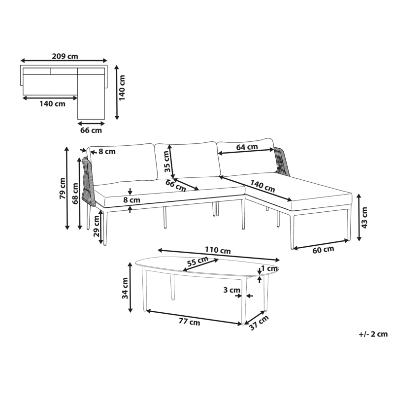 Hörnsoffa utomhus med Bord 3-Sits Leffe Vänstervänd - Grå - Utemöbler - Utegrupp - Loungegrupp