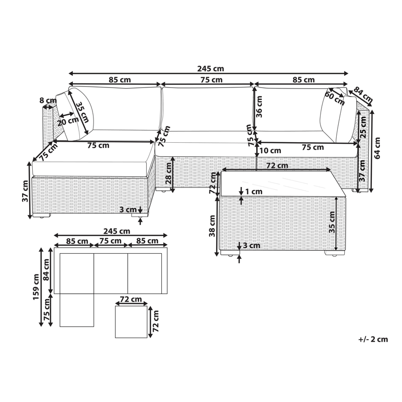 Hörnsoffa utomhus med Bord 4-Sits Sano Högervänd Modulär Konstrotting - Vit/Beige - Utemöbler - Utegrupp - Loungegrupp