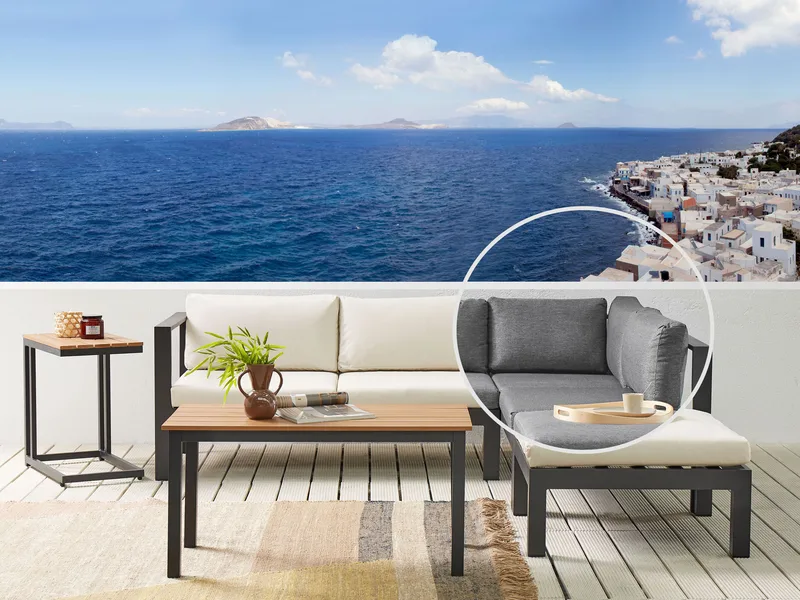 Hörnsoffa utomhus med Bord 5-Sits Messina Vänstervänd - Svart/Beige/Grå - Utemöbler - Utegrupp - Loungegrupp