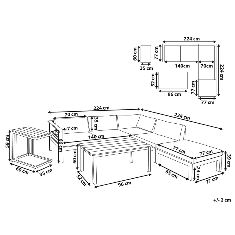 Hörnsoffa utomhus med Bord 5-Sits Messina Vänstervänd - Vit/Beige/Grön - Utemöbler - Utegrupp - Loungegrupp
