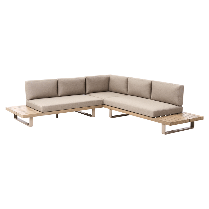 Hörnsoffa utomhus med Bord 5-Sits Mykonos Högervänd Akaciaträ - Beige/Brun - Utemöbler - Utegrupp - Loungegrupp